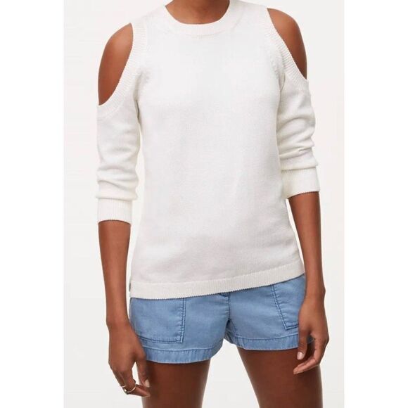 Loft Ann Taylor Sweaters - LOFT Ann Taylor Cream Cold Shoulder Sweater Size S NWT